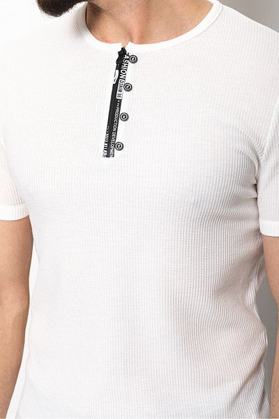 Mcr Knitted Slim Fit Zippered Crew Neck Men's T-Shirt Ecru - 36631.21Y