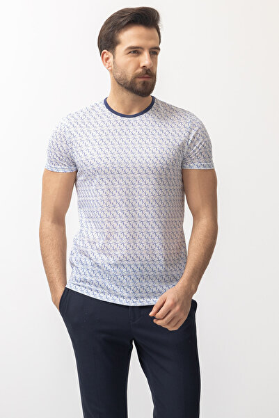 Mcr Ανδρικό μπλουζάκι με σχέδιο Slim Fit Crew Neck Εκρού-Μπλε - 36700.22Y