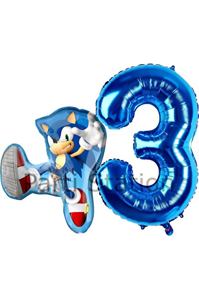 Parti Station Tilki Sonic ve Lacivert Rakam Balon 3 Yaş Balon Set Tilki Sonic...