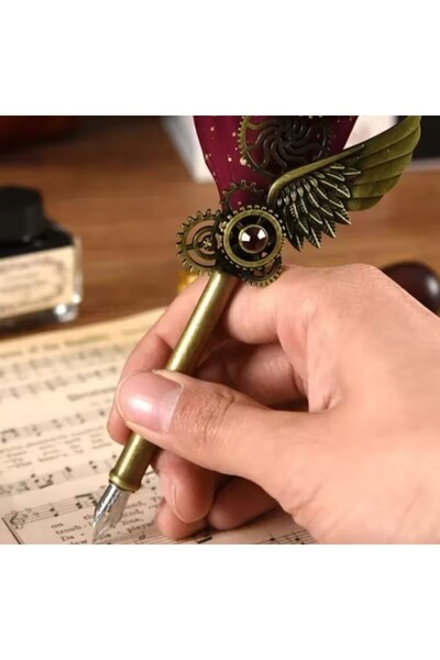 BLA GROUP SİYAH Hediyelik Divit Hokka Kalem Seti Tüylü Mürekkepli Mumlu Mühürlü Takım Kaligrafi Kalemi