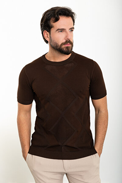 Mcr Смугаста футболка Slim Fit з велосипедним коміром для чоловіків, кавового...