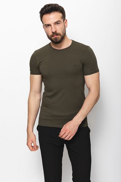 Mcr Plain Super Slim Fit Crew Neck Basic Men's T-Shirt Khaki - 36362.17Y