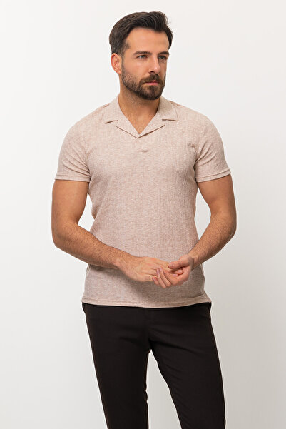 Mcr Ανδρικό μπλουζάκι με σχέδιο Slim Fit με γιακά παπιγιόν Μπεζ - 36691.22Y