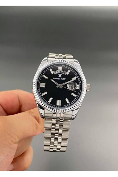 Daniel Klein Erkek Kol Saati Çelik kordon 3 ATM Su Geçirmez Siyah Gümüş Renk