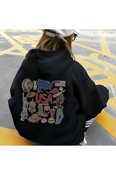 MAYDAY CULTURE Ελαφρύ φούτερ με φαρδιά εφαρμογή με μαύρη κουκούλα - Τρεις κλω...