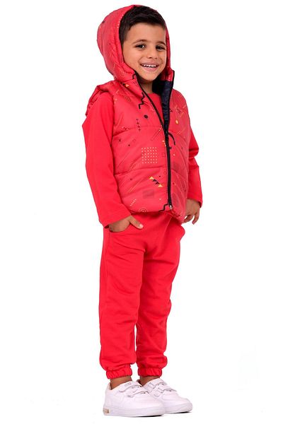 TRENDİMİZBİR Baby Boy 3-Piece Set with Hooded Vest - Red