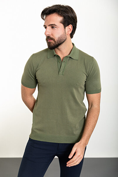 Mcr Прямий Slim Fit Поло з коміром Чоловічий трикотажний футболка Хакі - 11488.24Y