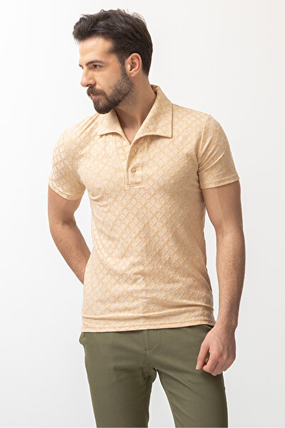 Mcr Ανδρικό μπλουζάκι με σχέδιο Slim Fit Apac Collar Beige - 36697.22Y