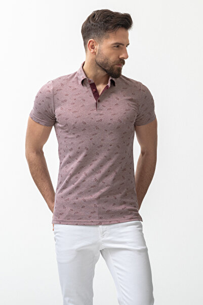 Mcr Ανδρικό μπλουζάκι με λεπτή εφαρμογή με λαιμόκοψη πόλο με σχέδιο φύλλων Claret Red - 36636.21Y