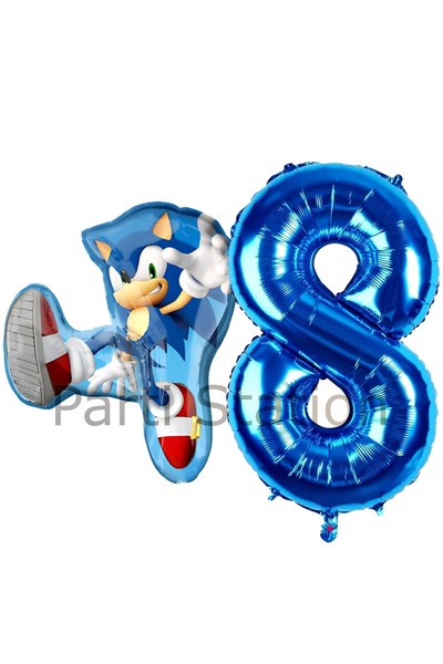 Parti Station مجموعة بالونات سونيك وأزرق داكن من 8 سنوات - بالون عيد ميلاد بمفهوم سونيك بوم