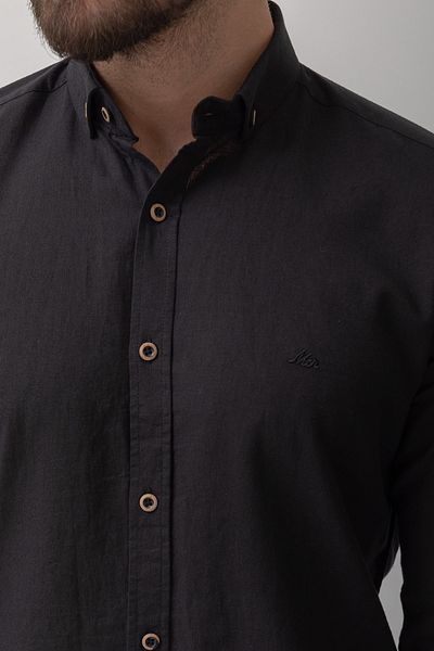 Mcr Plain Slim Fit Basic Linen Men's Shirt Black - 37356.21Y