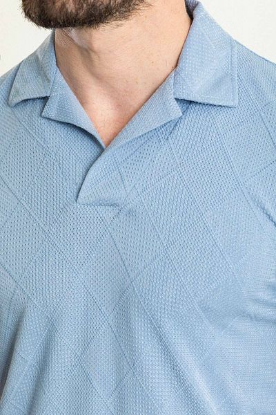 Mcr Checkered Patterned Slim Fit Lapel Collar Men's T-Shirt Blue - 36788.23Y