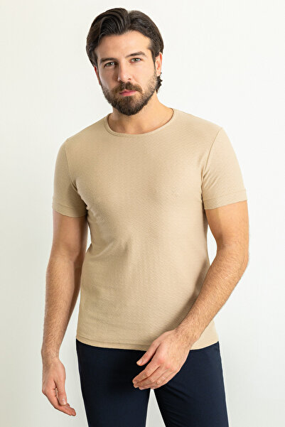 Mcr Ανδρικό μπλουζάκι με σχέδιο Slim Fit Crew Neck Beige - 36785.23Y