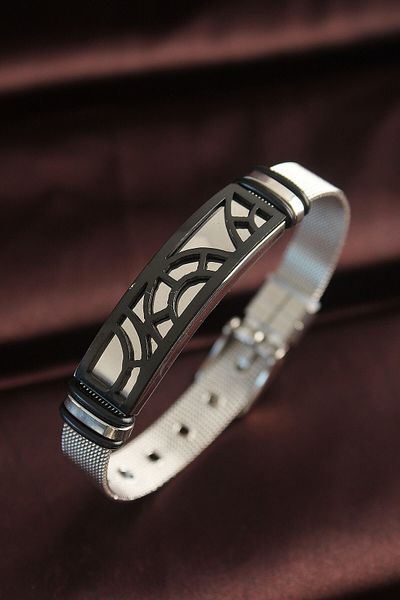 Skygo 316L Steel Black Patterned Adjustable Mesh Cord Bracelet - Tj-Eb3636