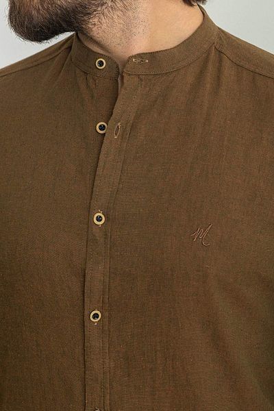 Mcr Straight Slim Fit Judge Collar Basic Linen Men's Shirt Brown - 37340.21Y