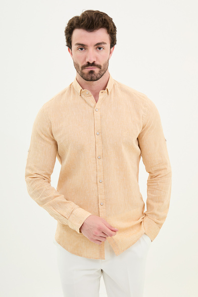 Mcr Пряма Slim Fit Basic Лляна чоловіча сорочка Шафран - 37356.21Y