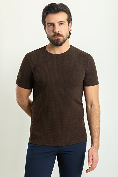 Mcr Чоловіча футболка зі смугастим візерунком, облягаючий крій, комір-стійка,...