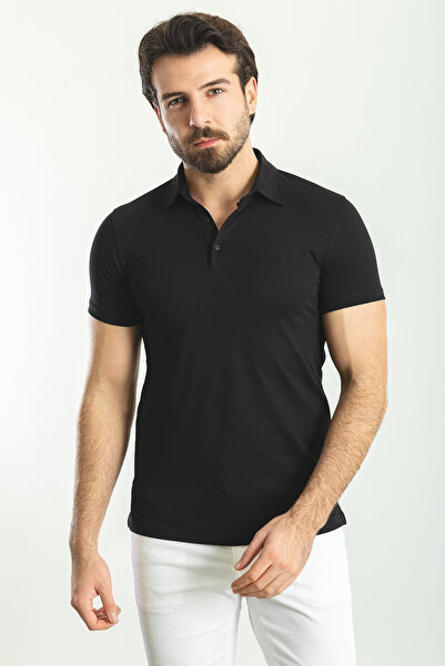 Mcr Plain Slim Fit Polo Neck Basic Men's T-Shirt Black - 36780.23Y