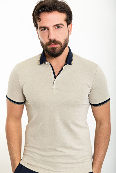 Mcr Ανδρικό μπλουζάκι με λαιμόκοψη Polo Slim Fit Beige - 36809.24Y