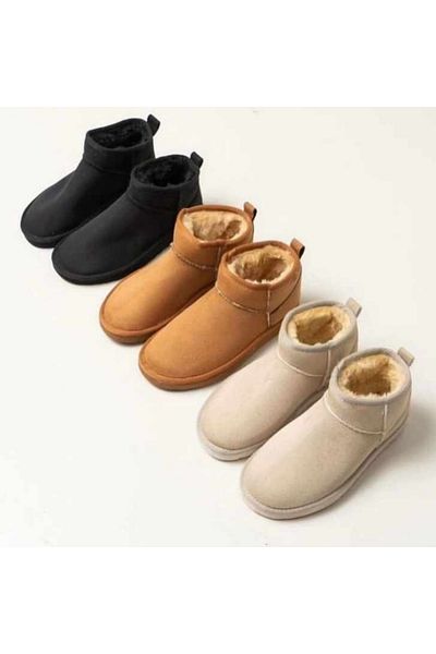 HS HAKAN SPOR Children's Black Ultra Furry Fur Lined Wool Boots (Please 1 No Big)