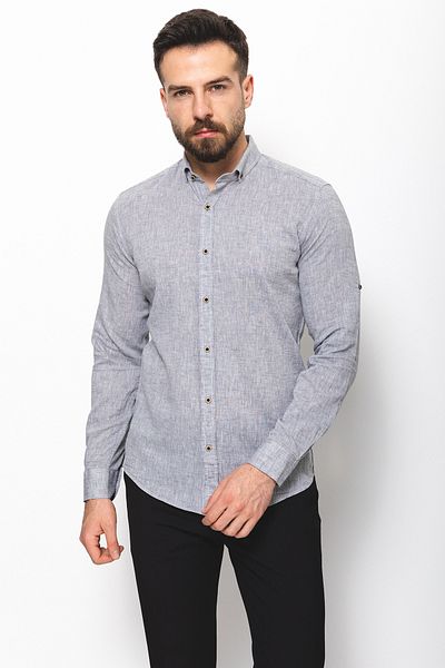 Mcr Plain Slim Fit Basic Linen Men's Shirt Gray - 37356.21Y
