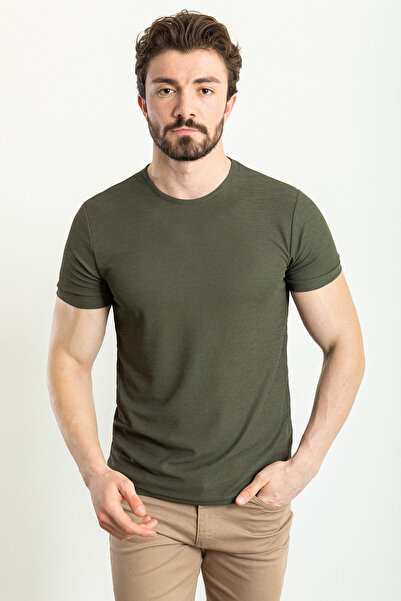 Mcr Ανδρικό T-Shirt με ίσια γραμμή και λαιμόκοψη ποδηλάτου, χακί - 36792.23Y