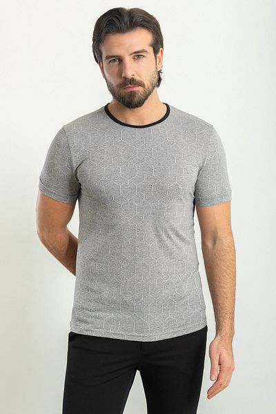 Mcr Patterned Slim Fit Crew Neck Men's T-Shirt Gray - 36784.23Y
