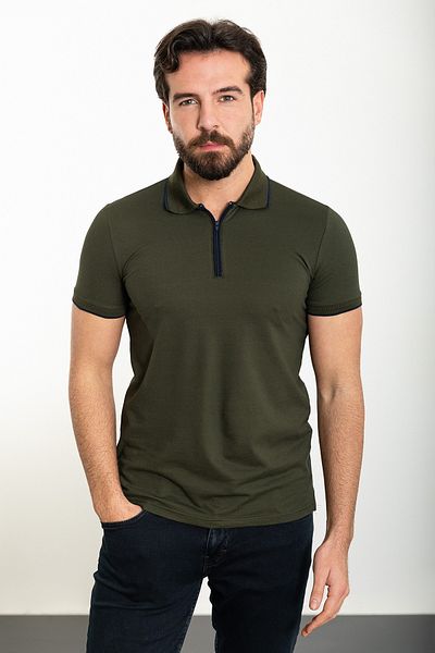Mcr Plain Slim Fit Zippered Polo Neck Men's T-Shirt Khaki - 36808.24Y