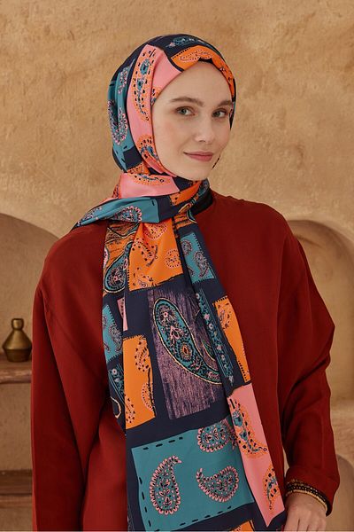 Modakaşmir Paisley Patchwork Patterned Silky Shawl