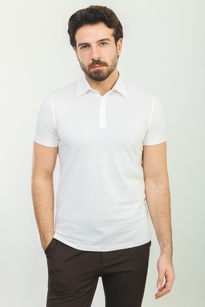 Mcr Plain Slim Fit Polo Neck Basic Men's T-Shirt Ecru - 36780.23Y