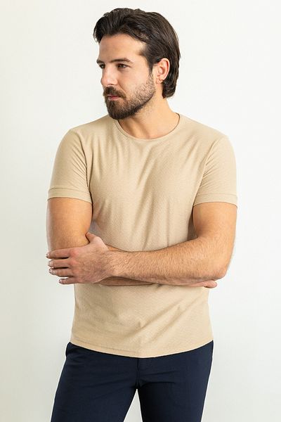 Mcr Patterned Slim Fit Crew Neck Men's T-Shirt Beige - 36785.23Y