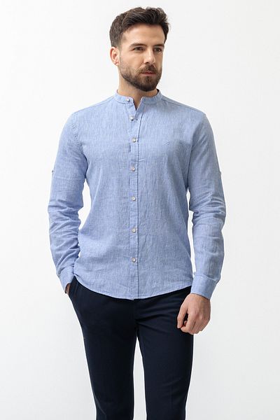 Mcr Straight Slim Fit Judge Collar Basic Linen Men's Shirt Saks - 37340.21Y