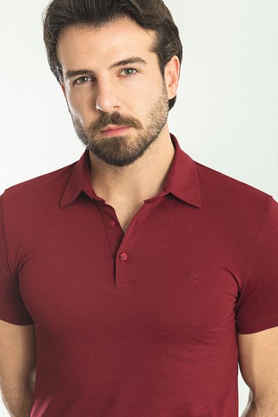 Mcr Plain Slim Fit Polo Neck Basic Men's T-Shirt Claret Red - 36780.23Y