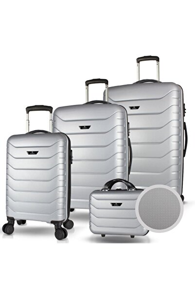 My Valice Solid PP Polipropilen Kırılmaz Kabin Orta Büyük ve Makyaj Boy Gümüş Gri 4'lü Valiz Seti
