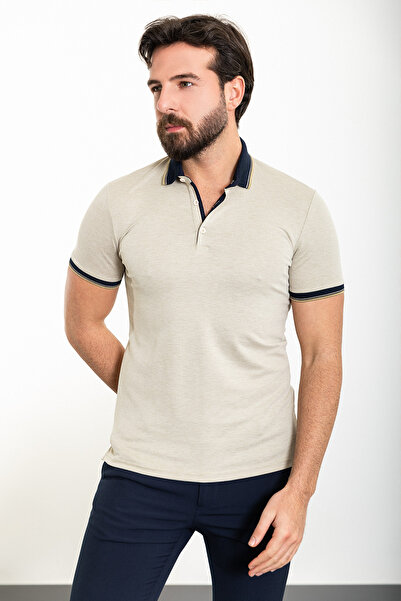 Mcr Ανδρικό μπλουζάκι με λαιμόκοψη Polo Slim Fit Beige - 36809.24Y