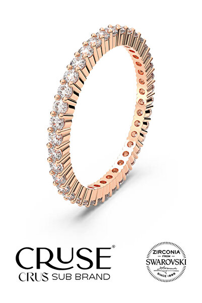 Cruse 925 Ayar Gümüş Sertifikalı Taşlı Tamtur Yüzük 18 Ayar Rose Altın Kaplama Işıklı Kutu
