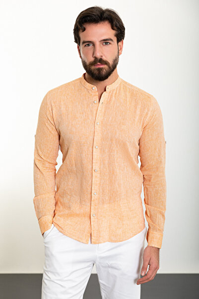 Mcr Прямий Slim Fit Суддівський комір Базовий лляний чоловічий сорочка Oranj ...