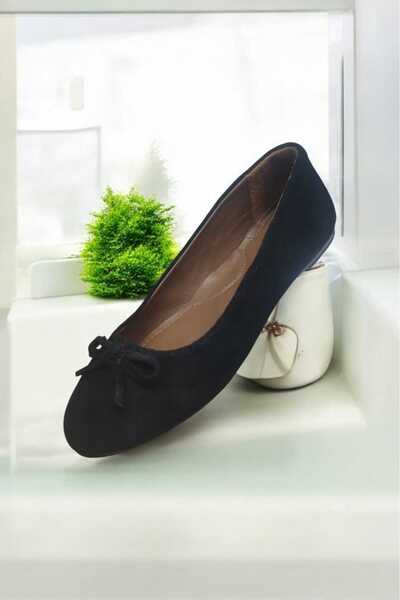 SOFT حذاء باليه نسائي من جلد الغزال الأصلي بفيونكة سوداء لتقويم العظام - حذاء...