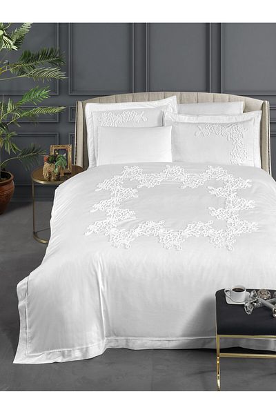 Silkarea Furry 100% Cotton Satin Duvet Cover Set King Size XL Soft Textured, Breathable, White
