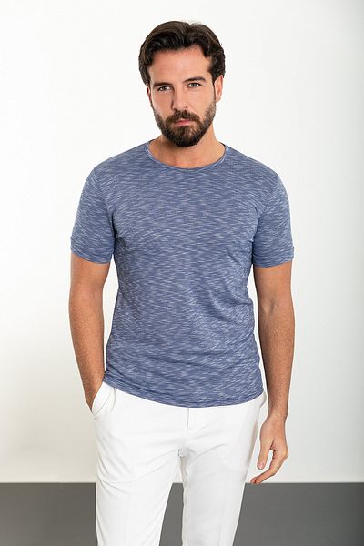 Mcr Crushed Slim Fit Crew Neck Men's T-Shirt Navy Blue - 36811.24Y