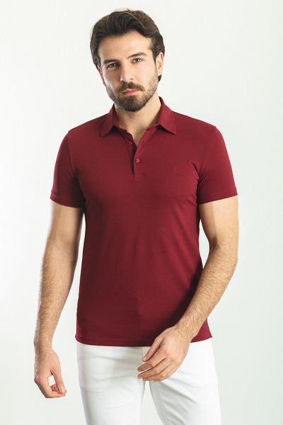 Mcr Plain Slim Fit Polo Neck Basic Men's T-Shirt Claret Red - 36780.23Y