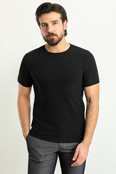 Mcr Ανδρικό μπλουζάκι με ριγέ λεπτή εφαρμογή Crew Neck Μαύρο - 36787.23Y