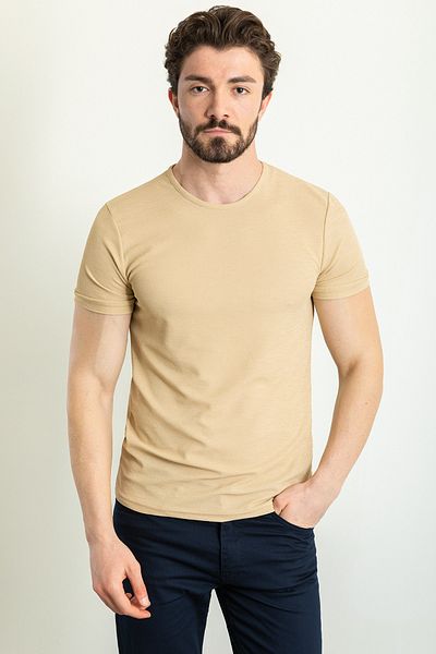 Mcr Plain Slim Fit Crew Neck Men's T-Shirt Beige - 36792.23Y