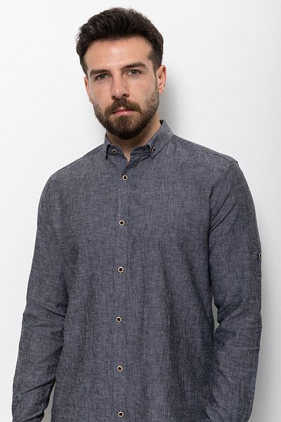 Mcr Plain Slim Fit Basic Linen Men's Shirt Anthracite - 37356.21Y