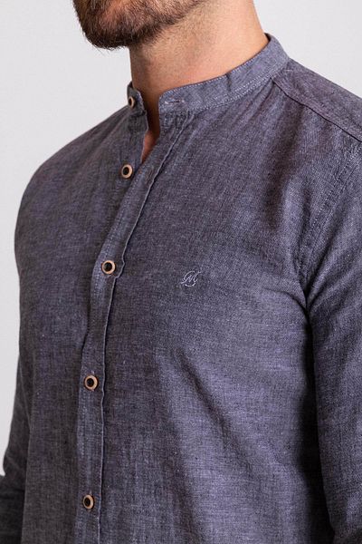 Mcr Straight Slim Fit Judge Collar Basic Linen Men's Shirt Anthracite - 37340.21Y