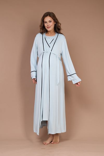 Pijamadam Set cămașă de noapte pentru maternitate și maternitate cu mânecă lungă, cu design special, cu rochie de dimineață