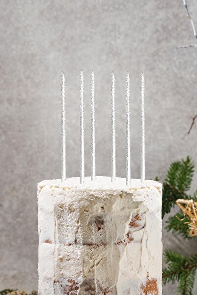 PEKSHOP Pasta Mumu Simli Beyaz Mum 6lı Paket