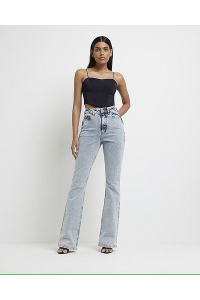 DRC trend Pantaloni de damă Jennie Lycra, albastru gheață, cu talie înaltă, blugi evazați
