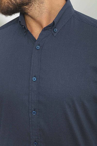 Mcr Patterned Slim Fit Short Sleeve Men's Shirt Navy Blue - 37750.23Y