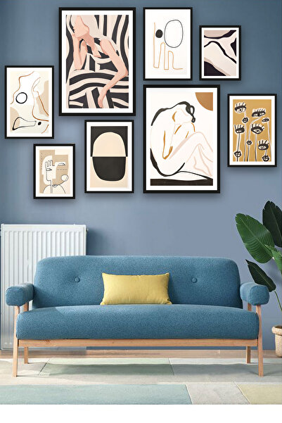 no77decor Set de pictură MDF cu aspect de cadru negru de artă abstractă de 8 ...